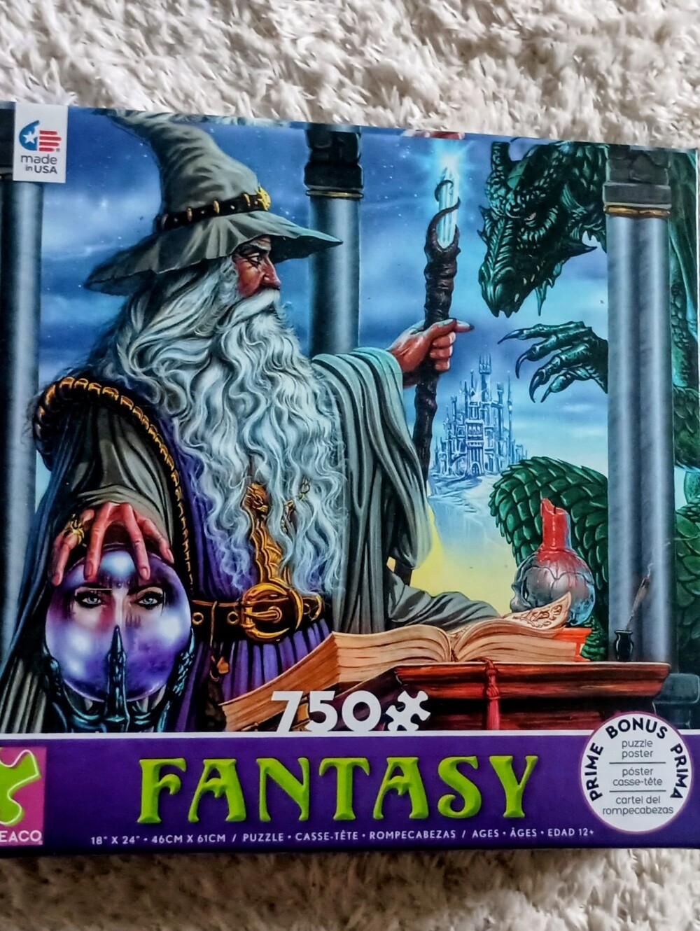 Fantasy Wizard & Dragon 750-Piece Puzzle - Blue, Green, Purple